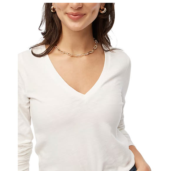 NWT J. Crew White Long-Sleeve Vintage Slub Cotton V-Neck Tee - SIZE XL - Picture 3 of 9